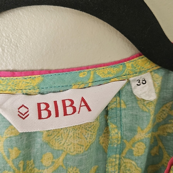 Biba 100% Cotton Floral Embroidered Green, Pink, And Yellow Kurta Dress Sz 38/XL - Picture 6 of 8